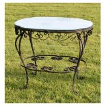 Iron work garden table with shaped bevelled mirror top, 85cm x 72cm x 75cm high Condition: Mirror