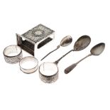 Quantity of silver items to include an Edward VII silver table matchbox holder, Birmingham 1904,