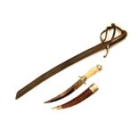 Cutlass formed from a cut-down sword, single edged blade 17", three bar hilt with part wooden