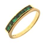 18ct gold dress ring set six square-cut emerald-coloured stones, size S, 4.3g gross approx