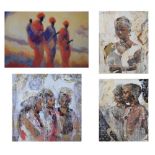 Four assorted photographic prints of tribeswomen, some gilt-enriched, largest 66cm x 68cm, all in