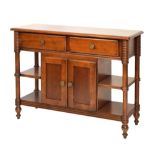 Reproduction mahogany extending dining table with one leaf, six dining chairs with lattice backs and