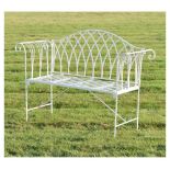 Modern metalwork garden bench with scroll ends, 130cm wide Condition: **Due to current lockdown