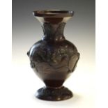 Japanese bronze vase, having bird and treetop decoration, 21.5cm high Condition: Light scratching