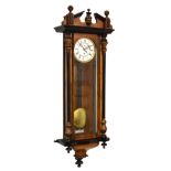 Vienna style single weight wall clock, 110cm high approx overall Condition: One left hand cornice