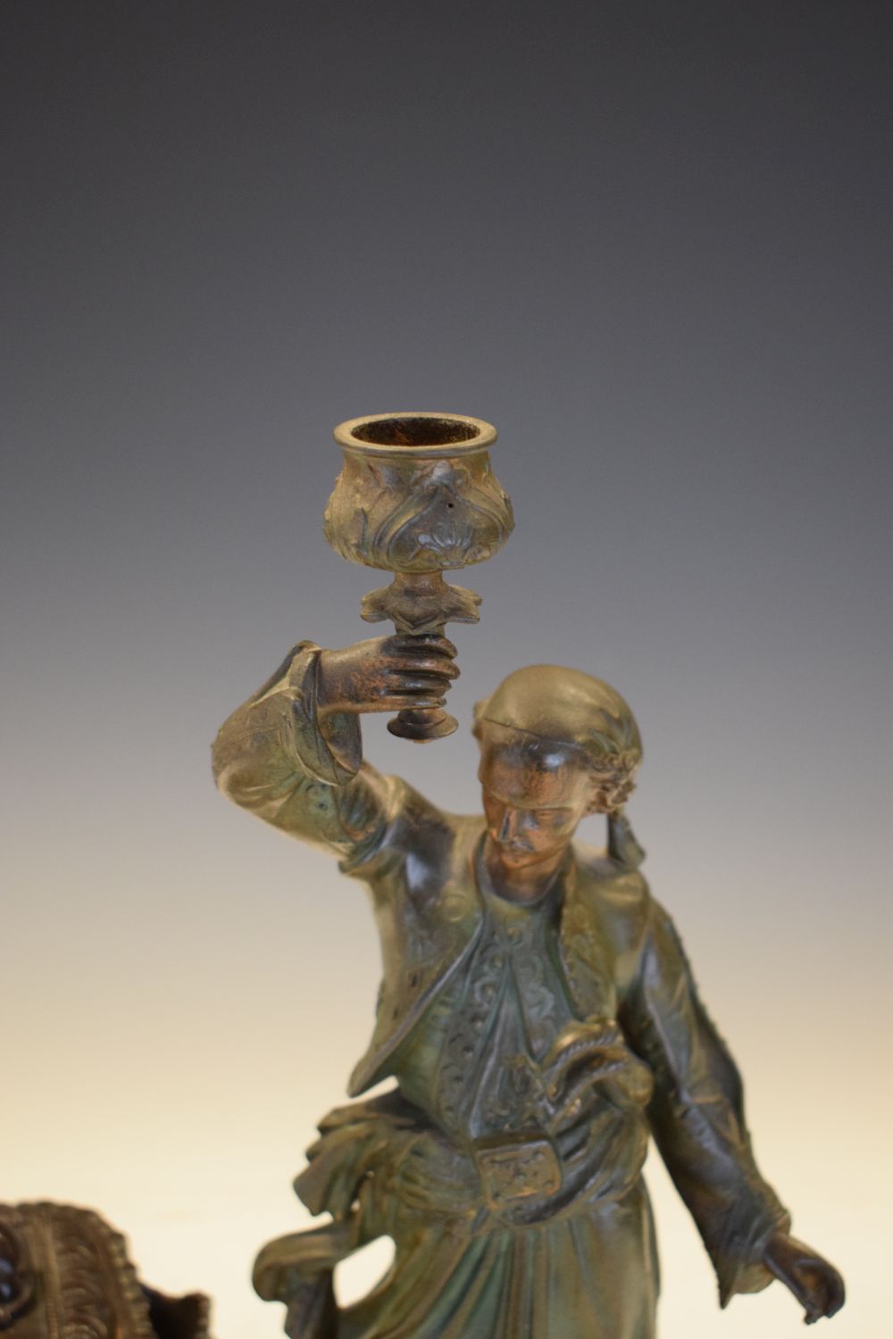 Late 19th Century spelter figural candlestick modelled as a Turk, 37cm high, together with a 19th - Image 3 of 8