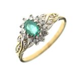 9ct gold, emerald and diamond cluster ring, size P, 2.9g gross approx Condition: **Due to current