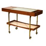 Modern Design - Circa 1970's teak hostess trolley with glass hotplate on Shepherd's castors, 113cm x