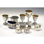 Quantity of silver items to include George V silver mustard pot, Sheffield 1924, three silver egg