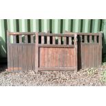 Three hardwood gates, 105cm wide x 100cm high Condition: Structurally sound, various fittings and