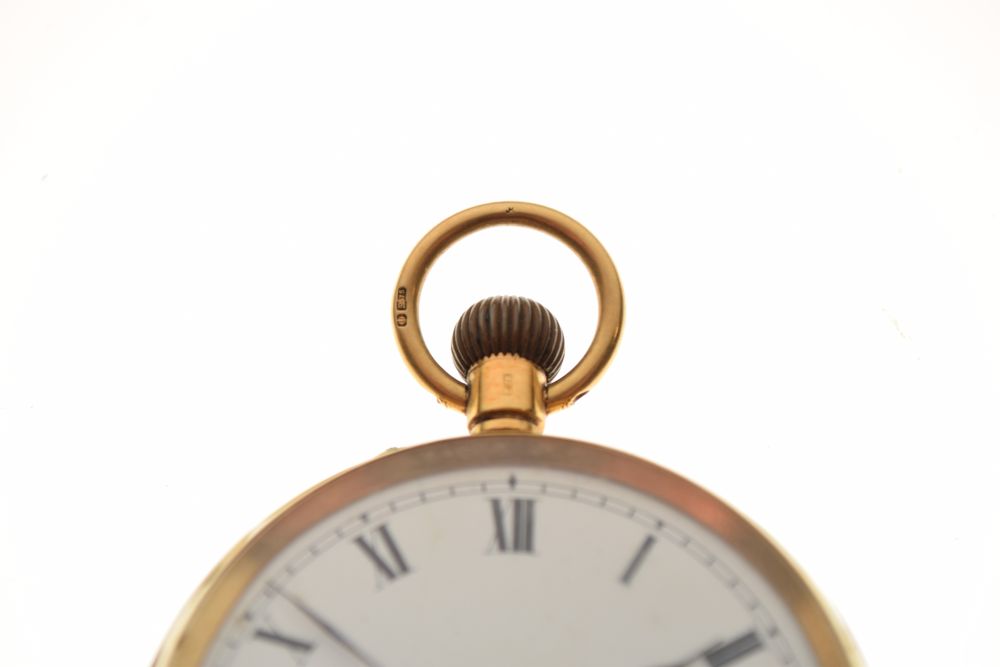 18ct gold open-faced pocket watch, white Roman dial with subsidiary at VI, 86.8g approx Condition: - Image 2 of 11