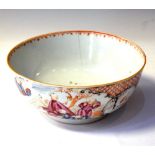 Chinese Famille Rose porcelain footed bowl decorated with figures in a landscape in reserves, 20cm
