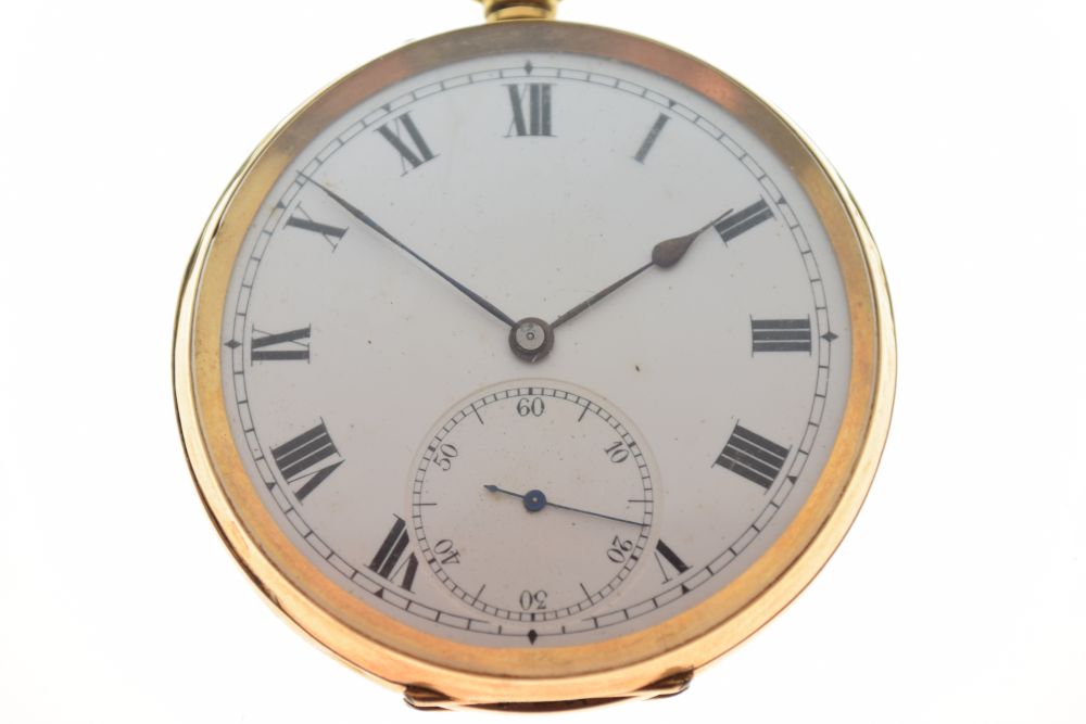 18ct gold open-faced pocket watch, white Roman dial with subsidiary at VI, 86.8g approx Condition: - Image 3 of 11