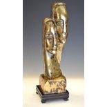Polished cast brass or bronze Modernist sculpture raised on hardwood stand, unsigned, 41cm high