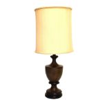 Modern bronze-effect table lamp with shade, 109cm high overall Condition: Wiring removed for safety,