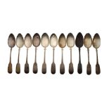 Set of six silver George IV Fiddle pattern teaspoons, Exeter 1828, together with five Victorian