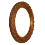 Circular fish-eye convex mirror, 29cm diameter Condition: Various cracking and loss of decoration to