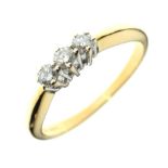 18ct gold, platinum and three-stone diamond ring, size L, 2.4g gross approx Condition: **Due to