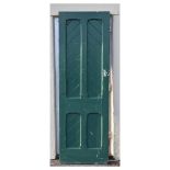 Architectural salvage - Early 20th Century green painted door with four herringbone pattern