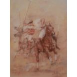 Heather Budgett - Watercolour and bodycolour - The Polo Match, signed lower right, 48cm x 34cm,