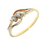 Yellow metal and two-stone diamond ring, size Q, 2.4g gross approx Condition: **Due to current