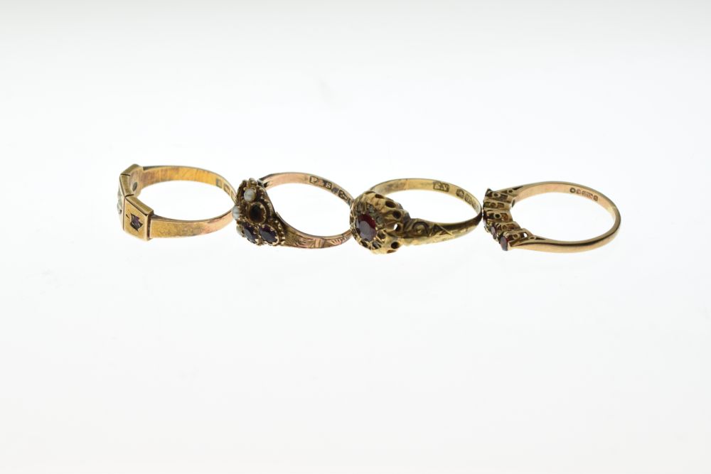 Four assorted gold dress rings, 1 x 18ct, 1 x 15ct, and 2 x 9ct, 7.1g gross approx (4) Condition: - Image 2 of 5