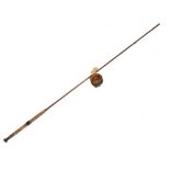 20th Century part fishing rod, mounts marked 'Hardy Bros Ltd'; together with a wooden reel, sold