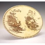 Late 19th Century Wedgwood ceramic plaque, transfer decorated with rabbits, ducks and a fox, drilled