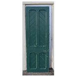 Architectural salvage - Early 20th Century green painted door with four herringbone pattern