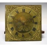 18th Century engraved longcase clock dial and movement by Benjamin Rees, Neath, together with