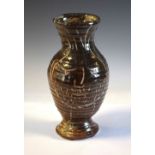 Studio Pottery - Stoneware vase with tenmoku glaze and inscribed decoration in the style of Picasso,