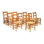 Nine 20th Century school or chapel chairs with woven rush seats Condition: All seats with varying