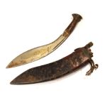 Gurkha Kukri, curved blade 33.5cm long of typical form, wooden grip with two rivets in its wooden