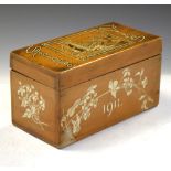Local interest - Early 20th Century wooden stereographic card box, four panels decorated with