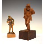 Carved wooden figure of a postman (18cm high), together with a larger figure of a gentleman (28cm