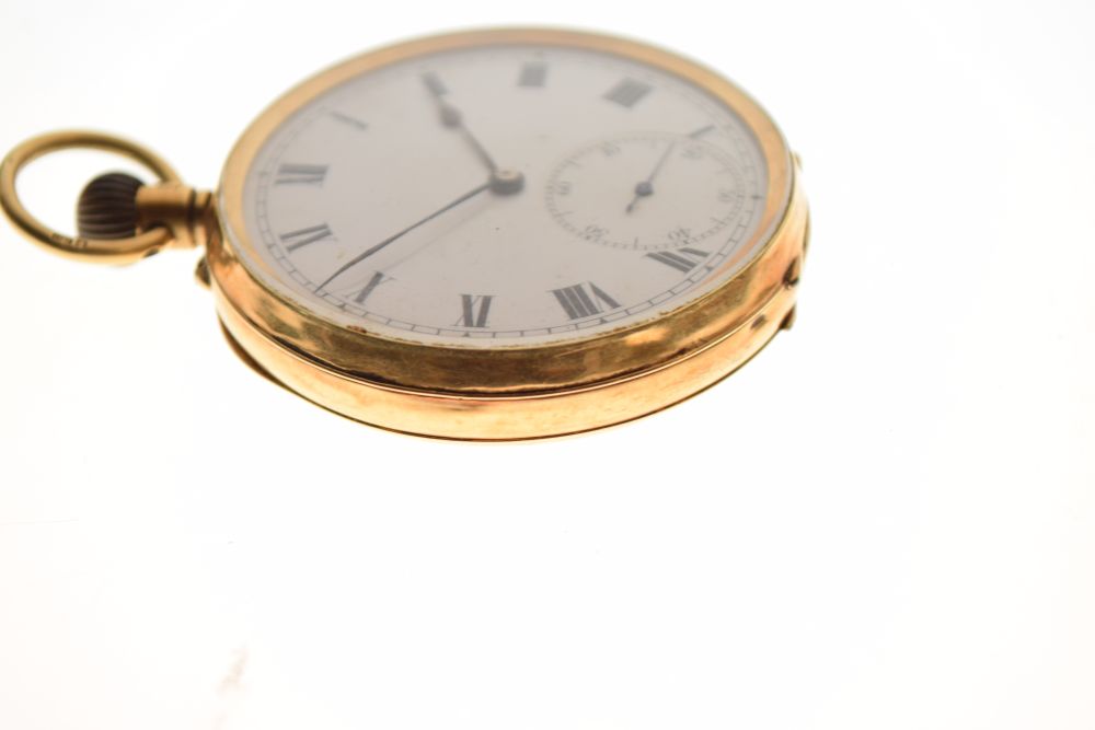 18ct gold open-faced pocket watch, white Roman dial with subsidiary at VI, 86.8g approx Condition: - Image 5 of 11