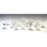 Collection of short stem drinking glasses, lemon squeezer, pedestal foot glasses, custard cups and a