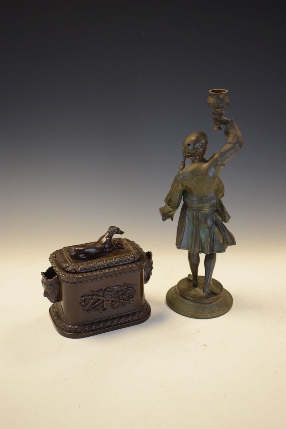Late 19th Century spelter figural candlestick modelled as a Turk, 37cm high, together with a 19th - Image 5 of 8