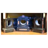 Five assorted black slate clock cases, four of these with marble inlay (5) Condition: Some would