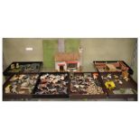 Small vintage wooden farmyard set, together with a quantity of Britains hand painted lead figures