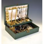 Case containing a large selection of costume jewellery to include necklaces, bracelets, earrings and