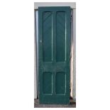 Architectural salvage - Early 20th Century green painted door with four herringbone pattern