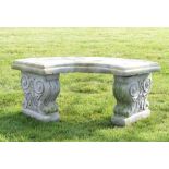 Modern composition curved garden seat of classical design, 108cm wide Condition: **Due to current
