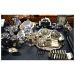Quantity of silver plate and stainless steel items to include; salver, tea and coffee pot, gravy
