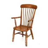 Late 19th Century elm and pine stick-back kitchen armchair, 108cm high Condition: General dints