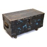 Vintage black-painted pine trunk or tool chest, 62cm high Condition: General flaking and wear as per