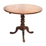 19th Century mahogany snap-top tripod occasional table, 93cm diameter Condition: Top has been