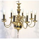 Brass eight-branch Dutch style chandelier, 74cm diameter Condition: Not tested, sold as seen,