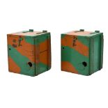 Pair of Military field telephone boxes, with camouflage decoration and suitable as bird boxes,