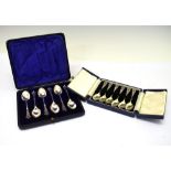 Cased set of six Albany pattern silver teaspoons, Sheffield 1908, together with a cased set of six